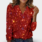 Rosalba Sinclair | V-hals Diamant Bluse med Pailetter
