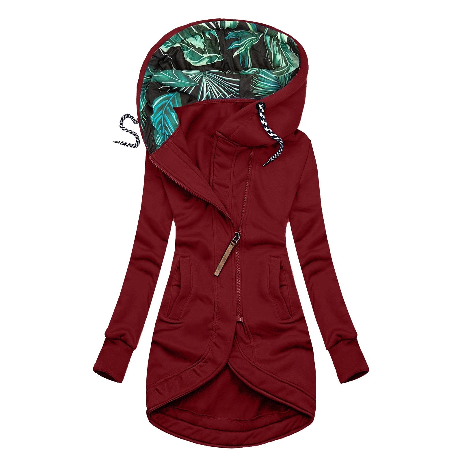 Karen Bruun | Cognac hoodie-jakke med bladprint og lange ærmer