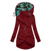 Karen Bruun | Cognac hoodie-jakke med bladprint og lange ærmer