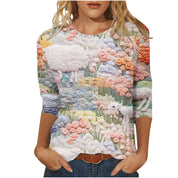 Ditte Kragh | Blomsterprintet T-shirt med 3/4 ærmer