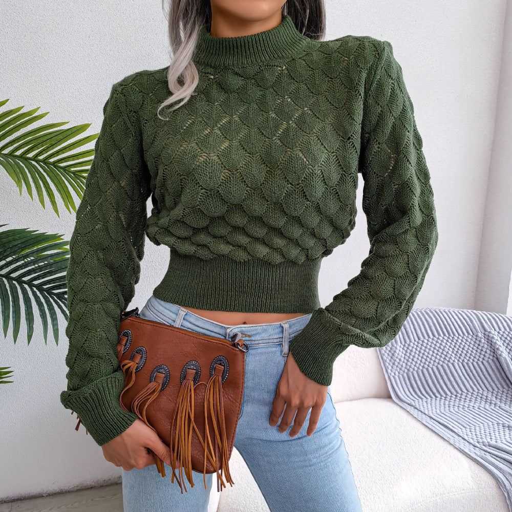 Stine Vestergaard | Cropped Textured Knit Top with Puff Sleeves