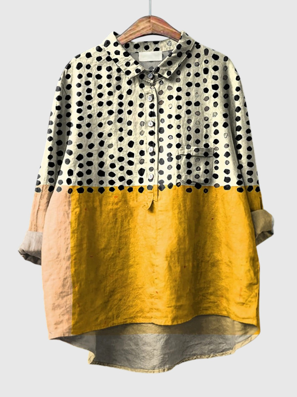 Sara Jensen | Langærmet skjortebluse med prikprint til kvinder