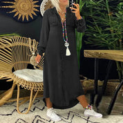 Giulia Moretti | Denim luksus blousekjole i midi-længde
