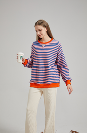 Ottilie Ravenna | Oversized stribet sweatshirt i blå og hvid