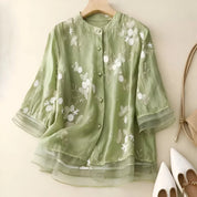 Theodora Ashford | Broderet Bomuldsbluse med Volumenærmer
