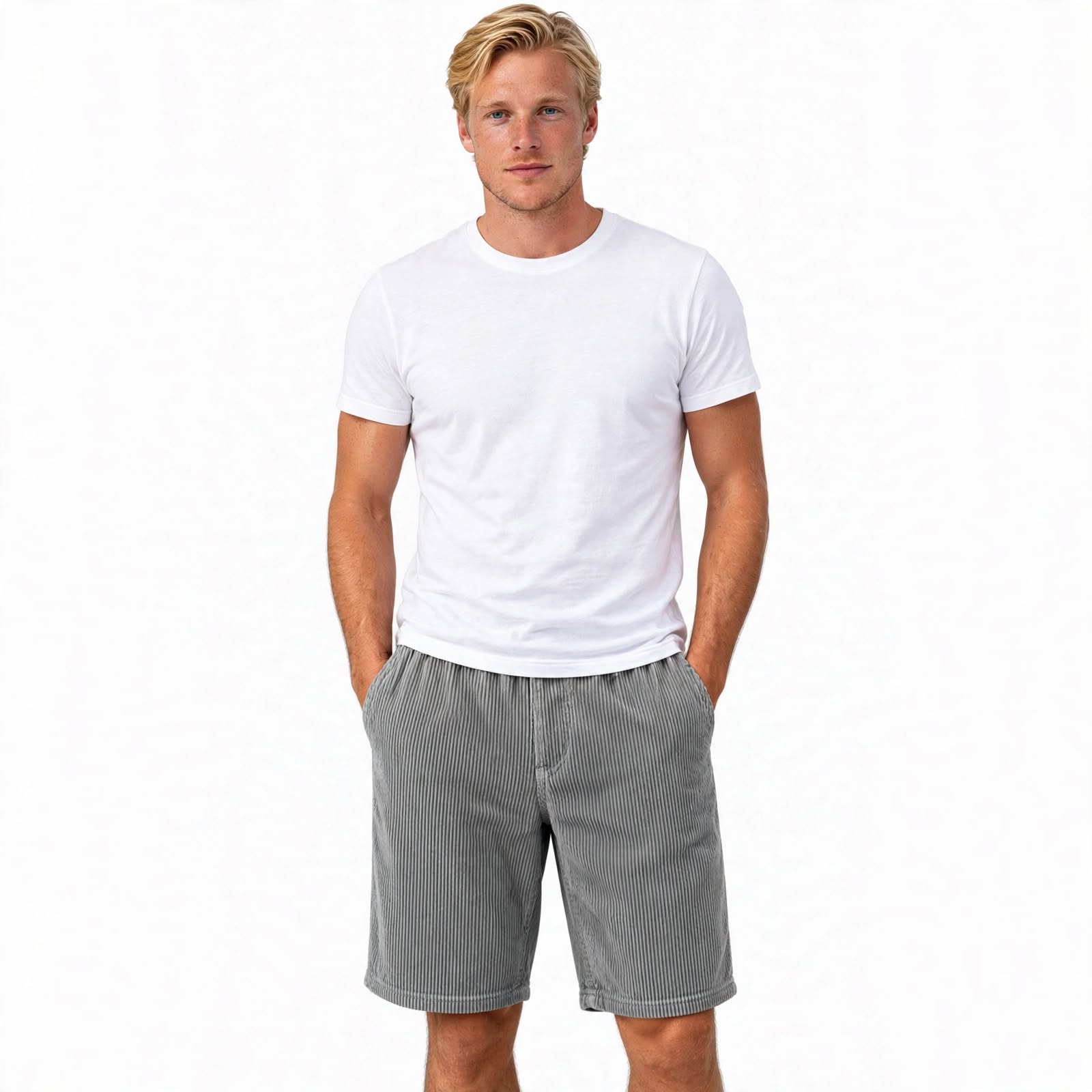 Lasse Fenger | Cord-Shorts mit elastischem Bund und Gesäßtasche