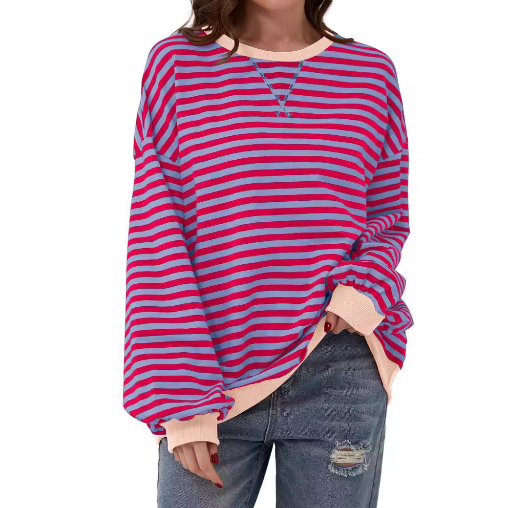 Stine Lindgaard | Oversized Stribet Sweatshirt med Neon Detaljer