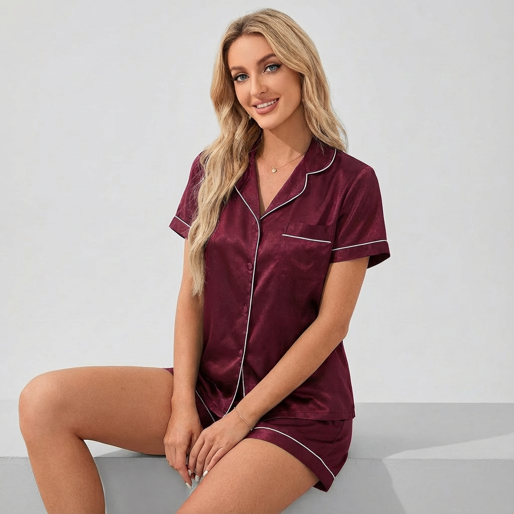 Mia Sørensen | Satinpyjamas sæt med shorts til kvinder