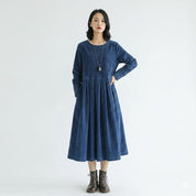 Rosalie Ashford | Midi-vinterkjole i indigo denim med puffærmer