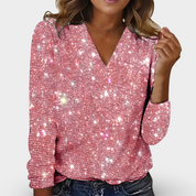 Rosalba Sinclair | V-hals Diamant Bluse med Pailetter