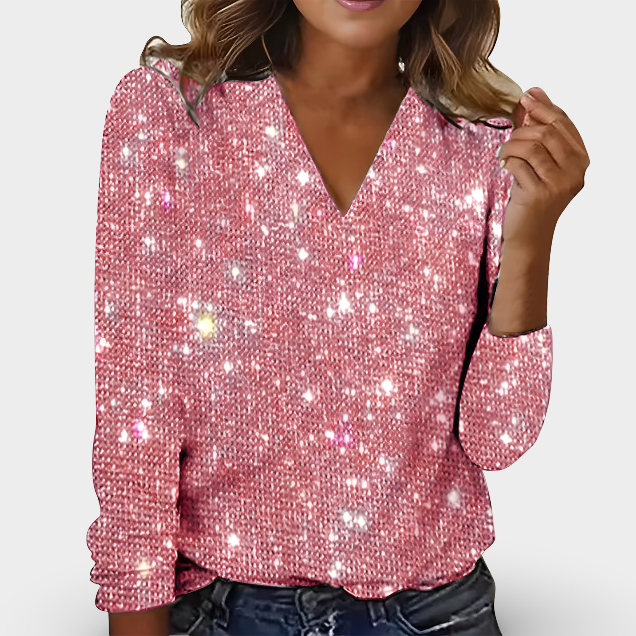 Rosalba Sinclair | V-hals Diamant Bluse med Pailetter