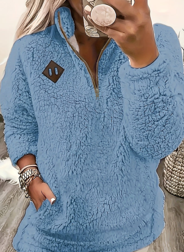 Signe Berg | Plysset Sherpa-pullover med Halv Lynlås