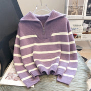 Ellen Fogh | Oversize pruhovaný svetr s límcem na zip