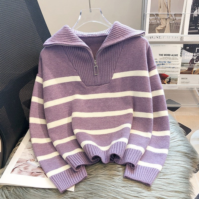 Ellen Fogh | Oversize pruhovaný svetr s límcem na zip