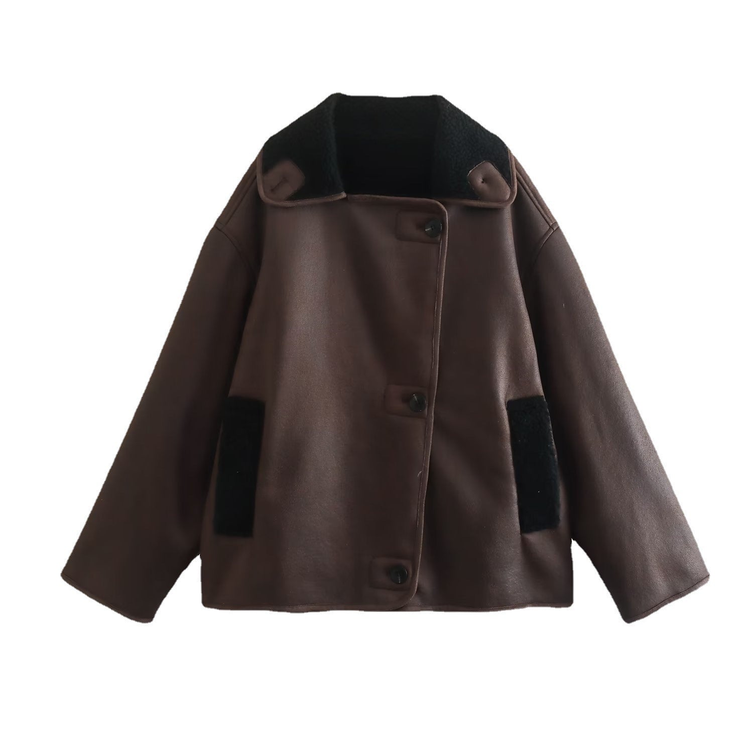 Stine Bang | Faux-shearling frakke med kontrastkrave