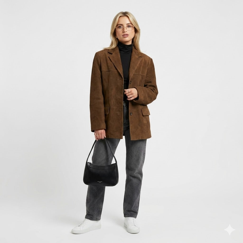 Francesca Ashford | Oversized Blazer i Imiteret Ruskind til Kvinder