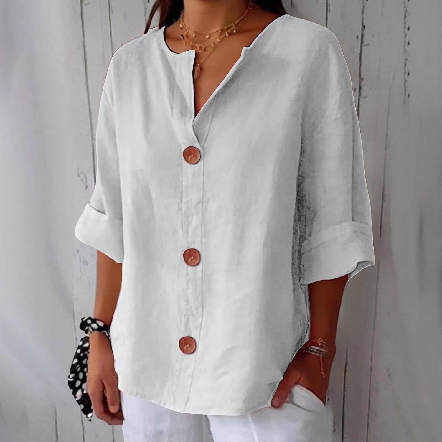 Roselia Pemburst | Løs Casual Bluse med Knapper til Kvinder