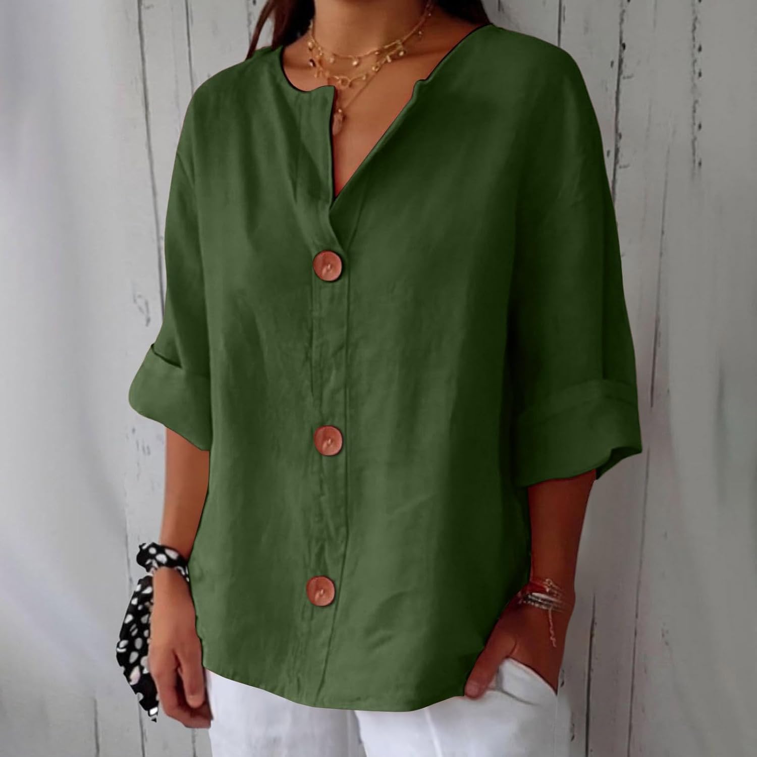 Roselia Pemburst | Løs Casual Bluse med Knapper til Kvinder