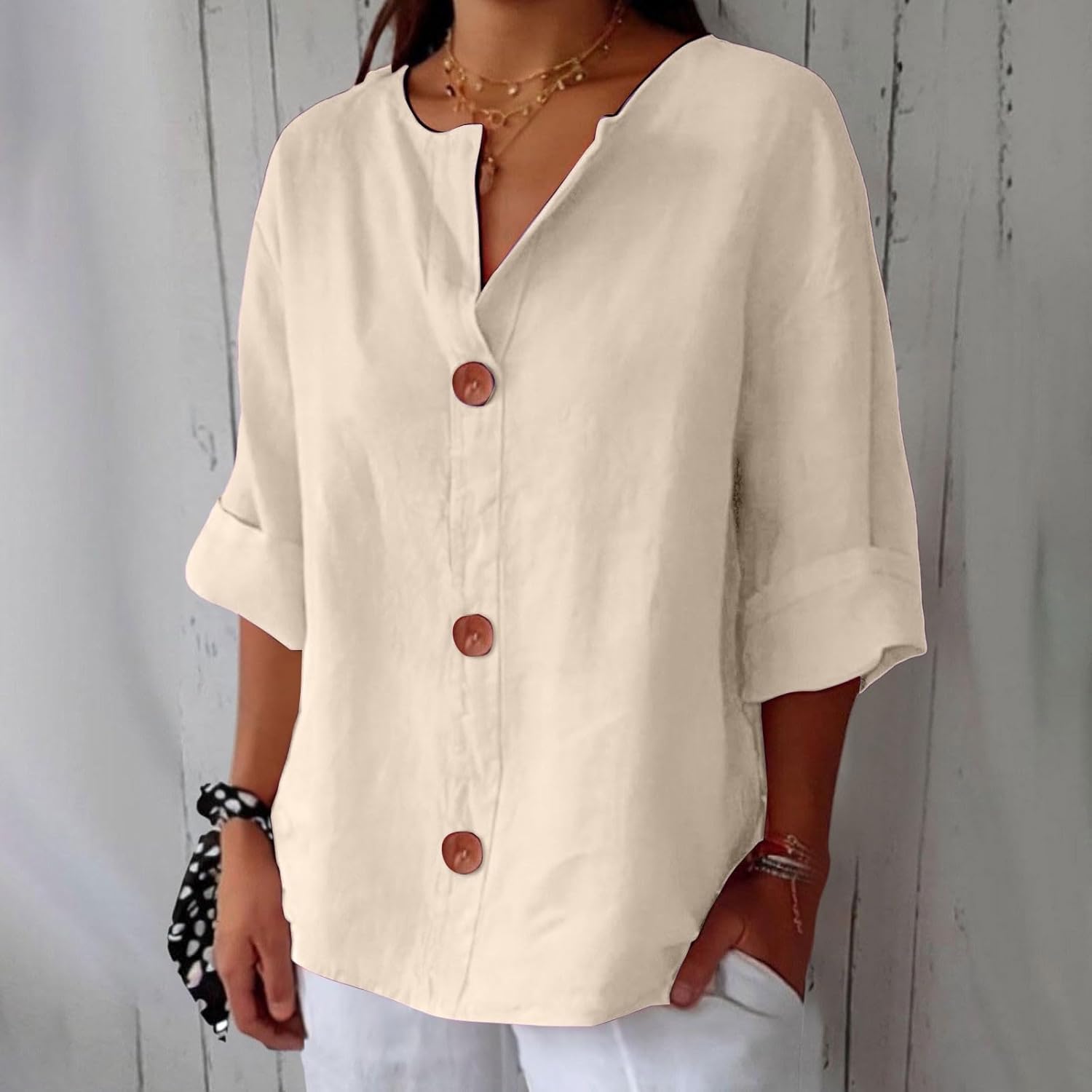 Roselia Pemburst | Løs Casual Bluse med Knapper til Kvinder