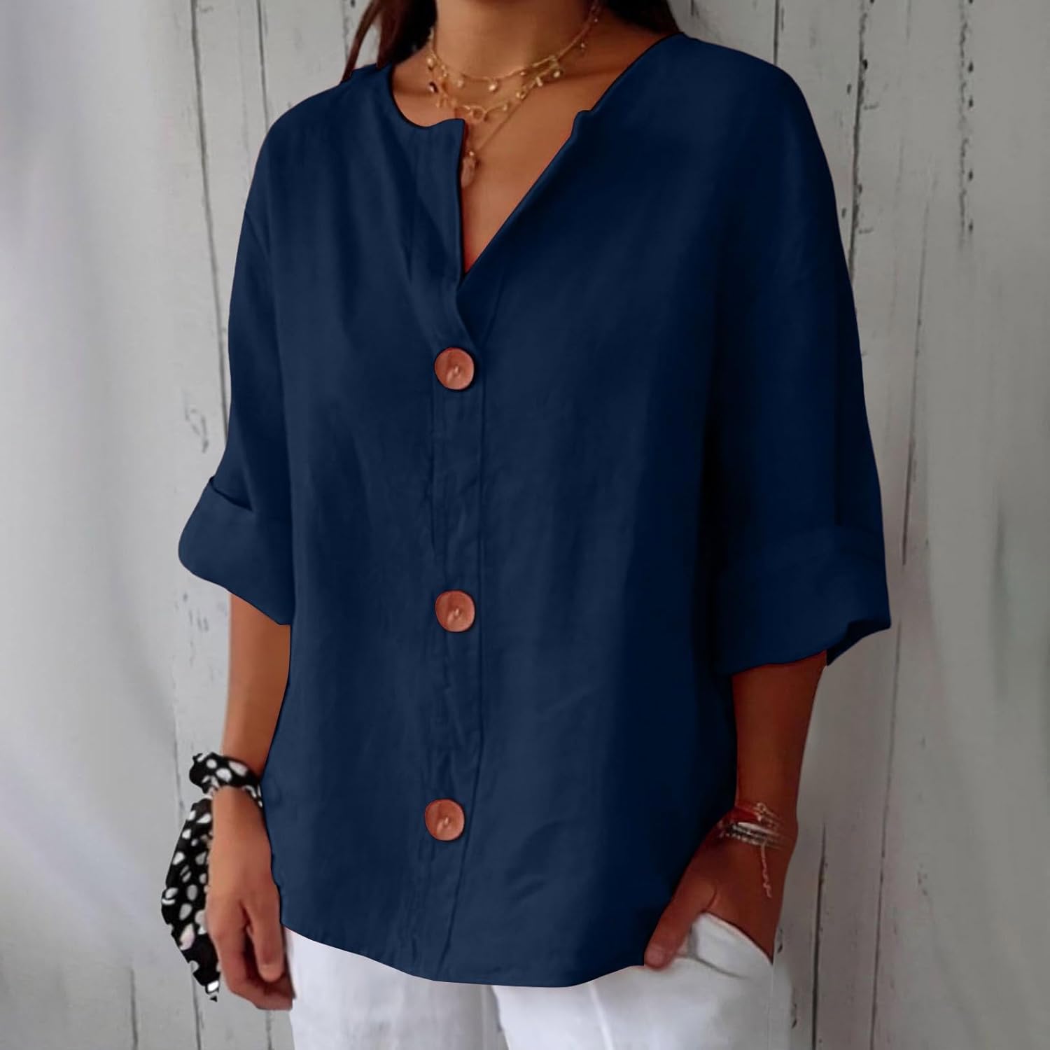 Roselia Pemburst | Løs Casual Bluse med Knapper til Kvinder