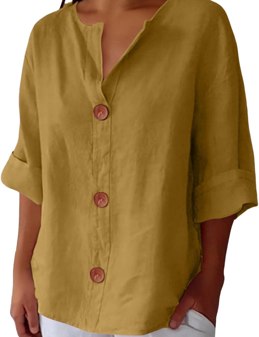 Roselia Pemburst | Løs Casual Bluse med Knapper til Kvinder