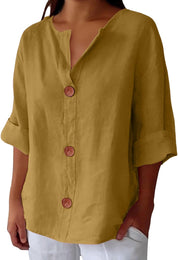 Roselia Pemburst | Løs Casual Bluse med Knapper til Kvinder