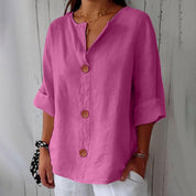Roselia Pemburst | Løs Casual Bluse med Knapper til Kvinder