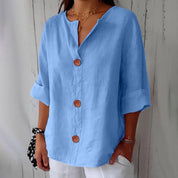 Roselia Pemburst | Løs Casual Bluse med Knapper til Kvinder