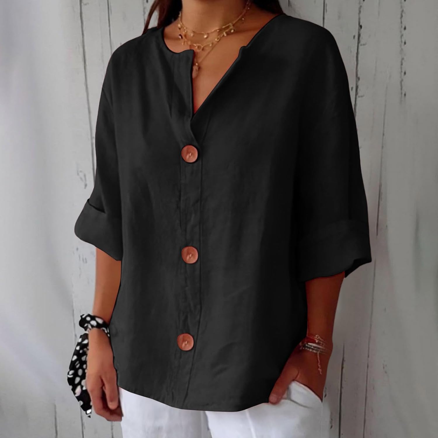 Roselia Pemburst | Løs Casual Bluse med Knapper til Kvinder