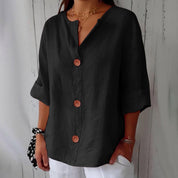 Roselia Pemburst | Løs Casual Bluse med Knapper til Kvinder