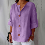Roselia Pemburst | Løs Casual Bluse med Knapper til Kvinder