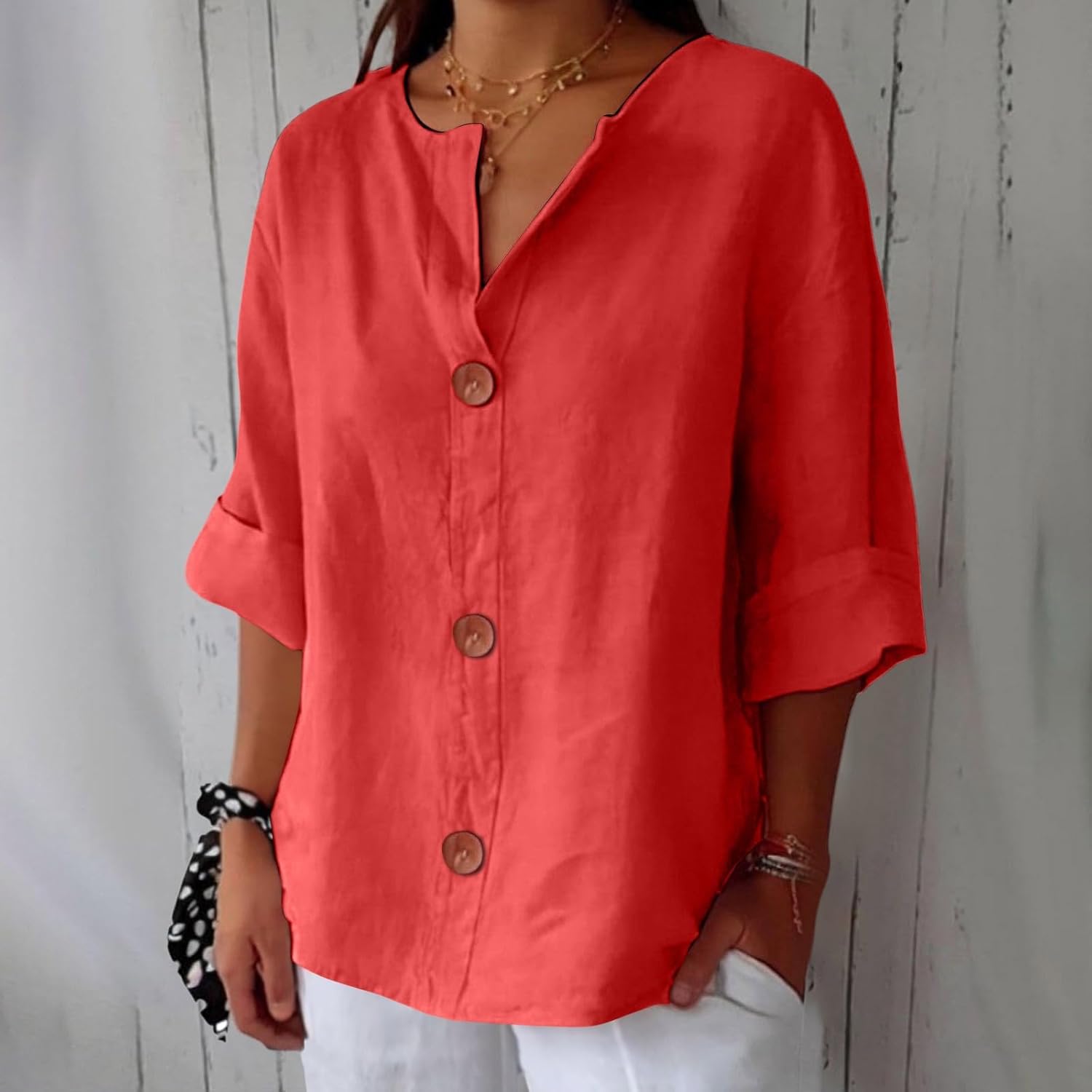 Roselia Pemburst | Løs Casual Bluse med Knapper til Kvinder