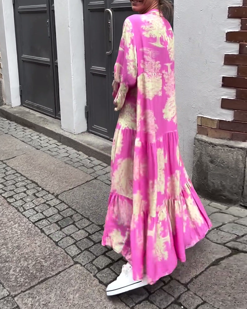 Carlotta Sinclair | Maxi-skjortekjole med naturprint og flæseærmer