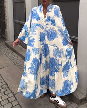 Carlotta Sinclair | Maxi-skjortekjole med naturprint og flæseærmer