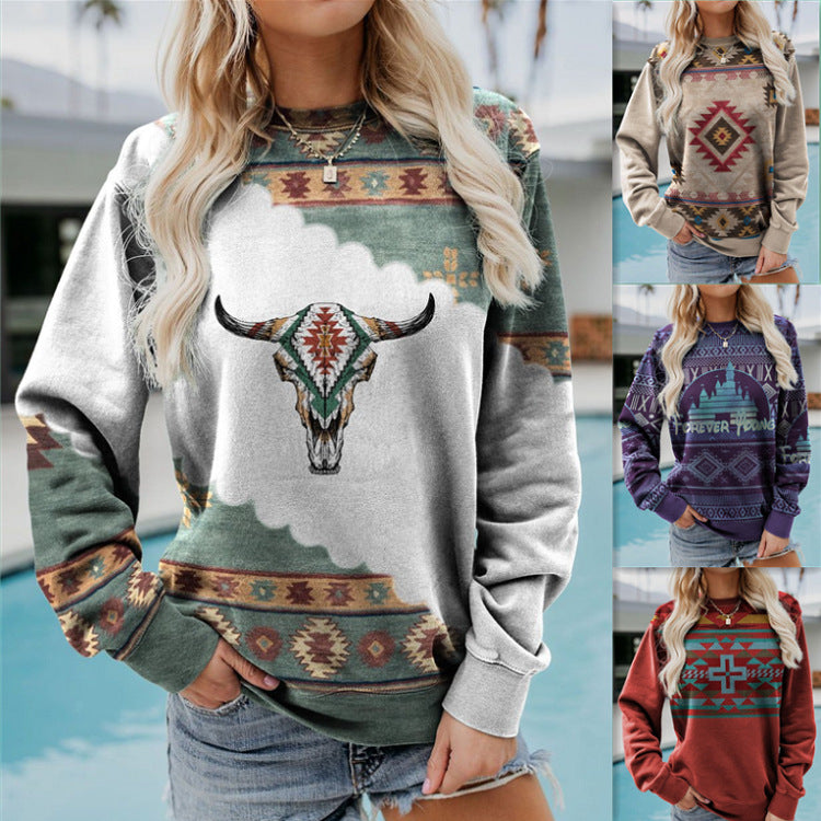 Trine Holm | Sweatshirt with Aztec Print and Crew Neck