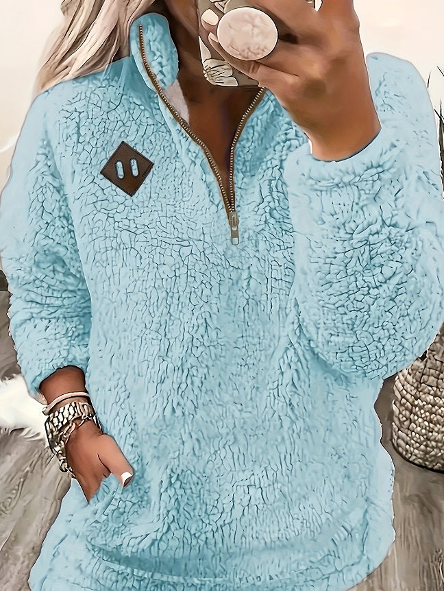 Signe Berg | Plysset Sherpa-pullover med Halv Lynlås