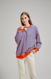 Ottilie Ravenna | Oversized stribet sweatshirt i blå og hvid