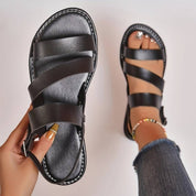 Isabeau Sorensen | Strappy Flat Sandals i sort læder