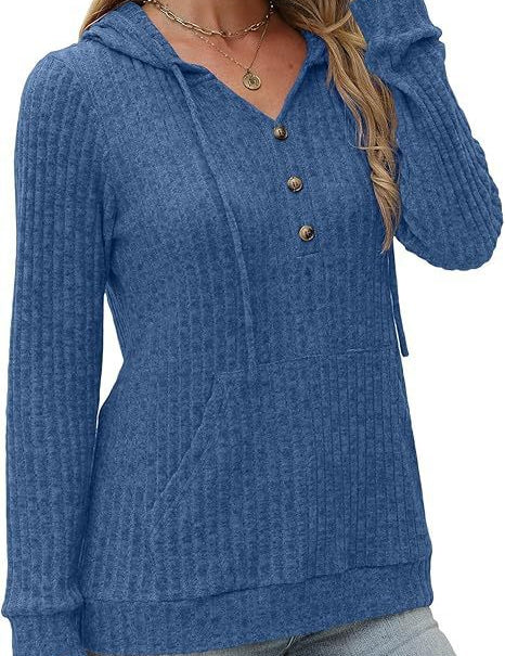 Tove Lorentzen | Rib-strikket hoodie-sweater med knapper