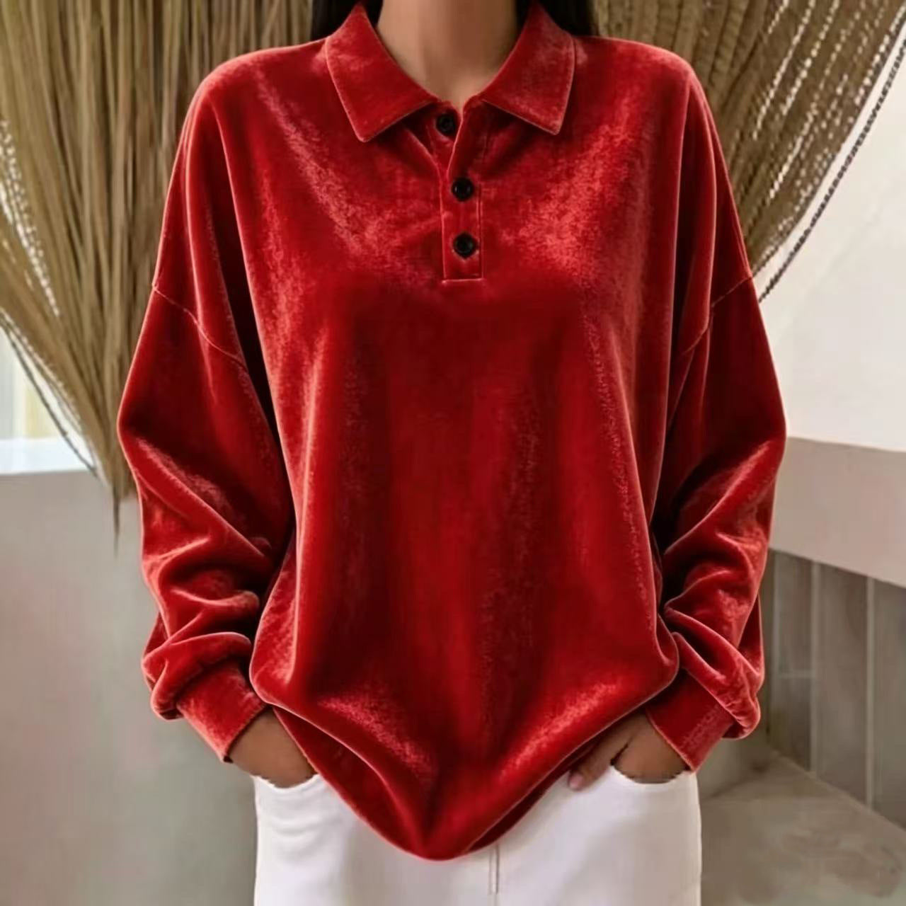 Karin Bendtsen | Oversize velurové polo s dlouhými rukávy