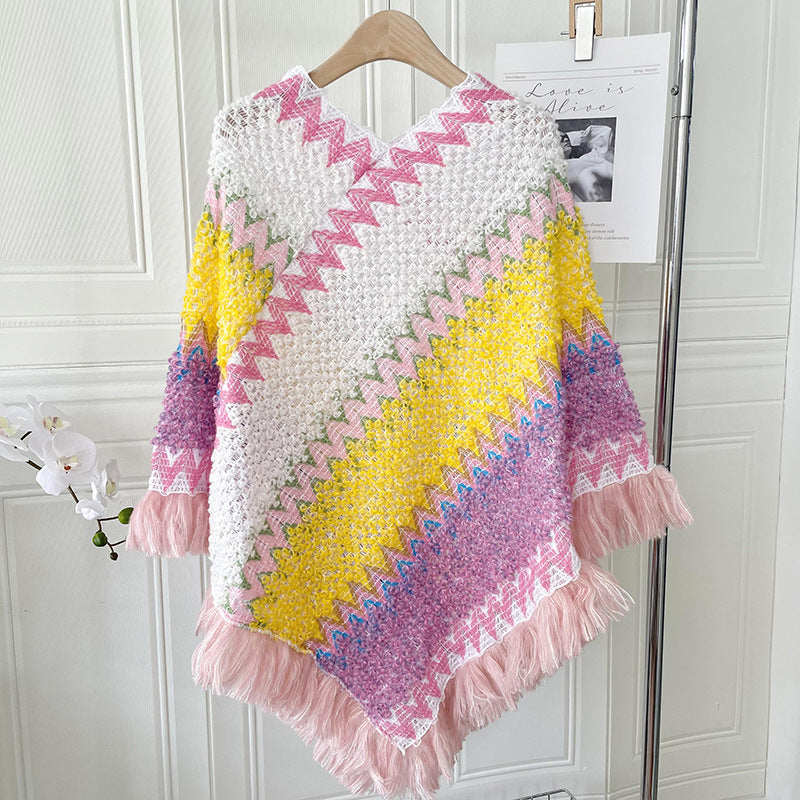 Eva Kirkegaard | Ethnischer Poncho-Schal mit Fransen für Damen