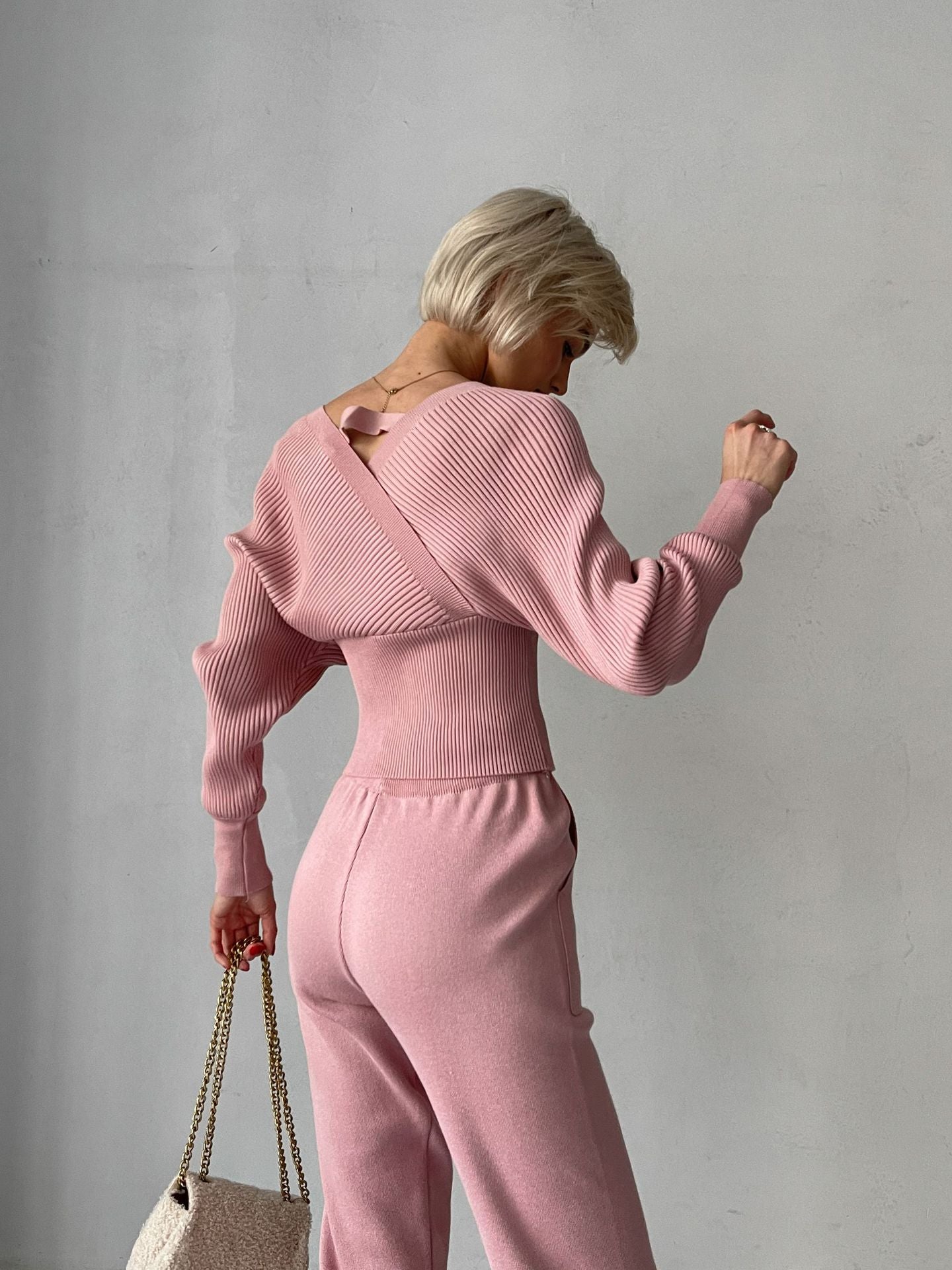Elin Berggren | Off-shoulder Strikket Two-piece Sæt i Pink