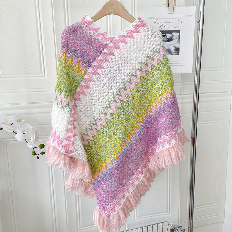 Eva Kirkegaard | Ethnischer Poncho-Schal mit Fransen für Damen