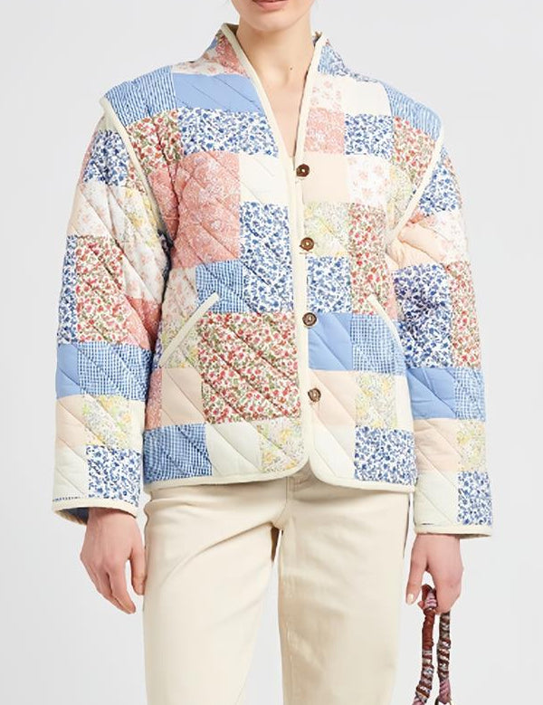 Freja Thomsen | Quiltet Blomsterjakke i Oversized Pasform