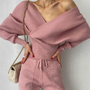 Elin Berggren | Off-shoulder Strikket Two-piece Sæt i Pink
