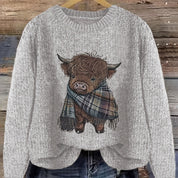 Gry Ottesen | Grov-strikket Sweater med Highland Ko-motiv
