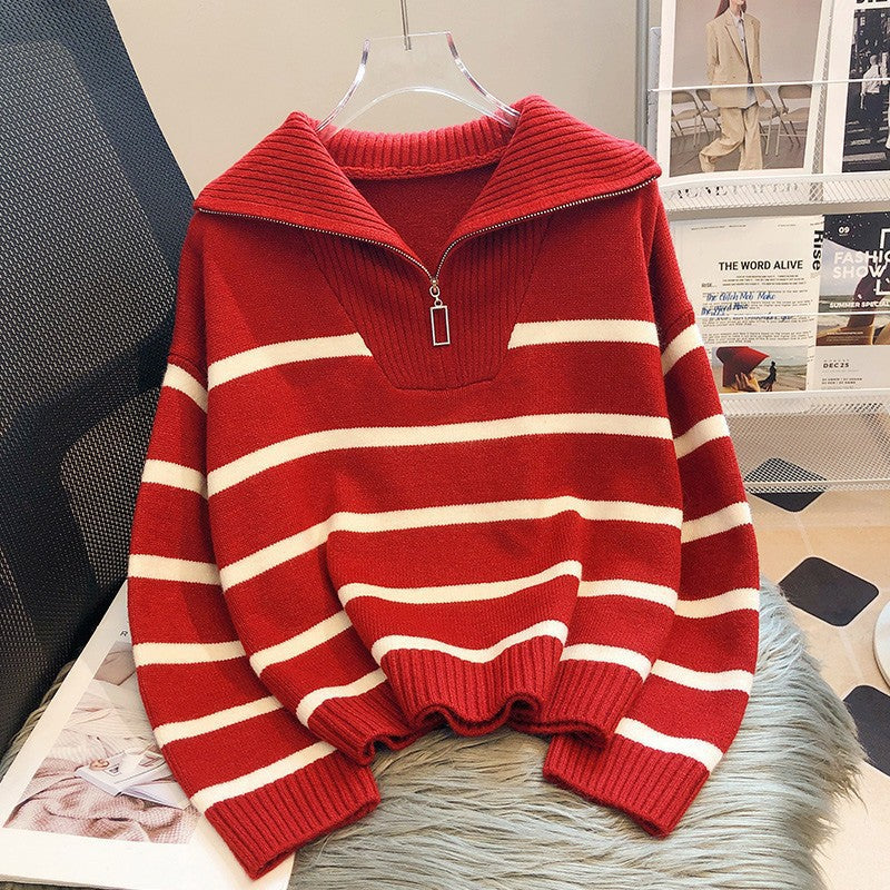 Ellen Fogh | Oversize pruhovaný svetr s límcem na zip