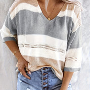 Kaja Skytte | Strikbluse i colorblock med V-hals