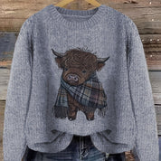 Gry Ottesen | Grov-strikket Sweater med Highland Ko-motiv