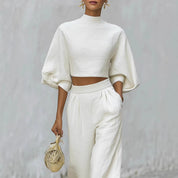 Viviana Esterhazy | Hvidt to-delt sæt med crop top og wide-leg bukser til kvinder